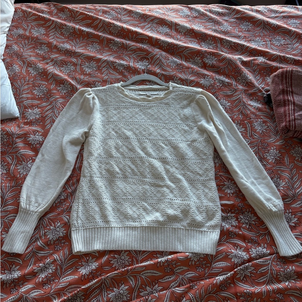 LOFT Ivory Cotton Textured sweater